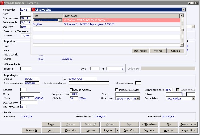 Notas Fiscais de Importação