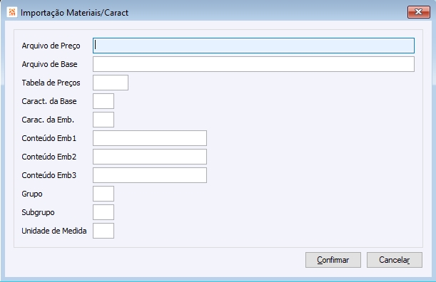 Importação Materiais/Caract