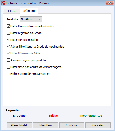 Ficha de movimentos Padrão