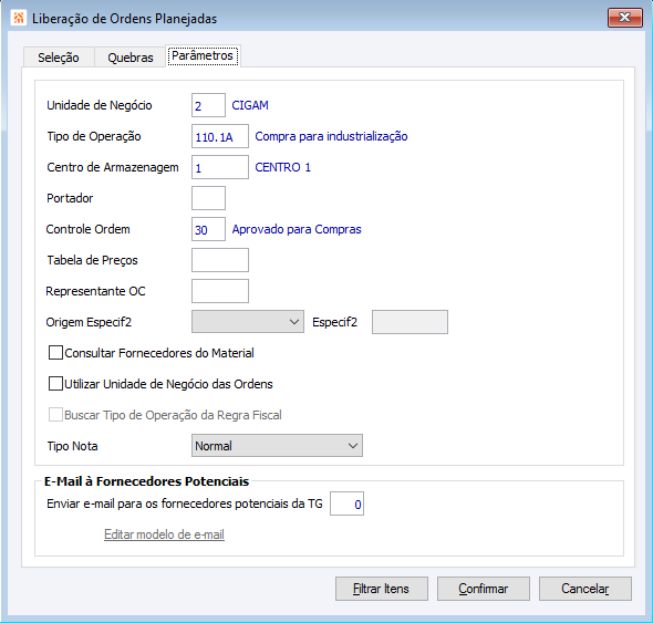 Liberação de Ordens Planejadas