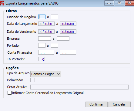 Exporta Lançamentos SADIG
