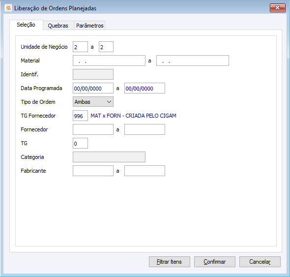 Liberação de Ordens Planejadas