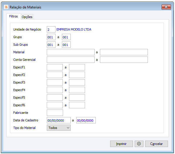 Relações de Materiais