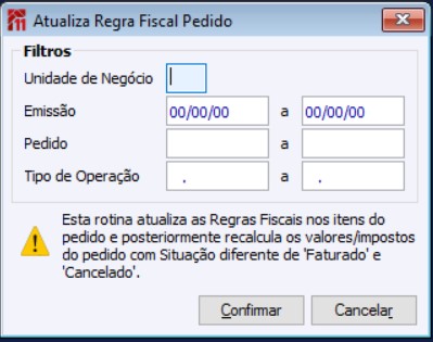 Atualiza Regra Fiscal Pedido