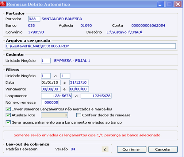 Remessa Débito em Conta