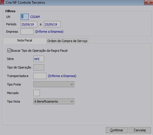 Cria NF Controle Terceiros
