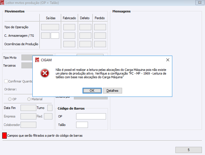 Leitor mvtos produção (OP + Talão)