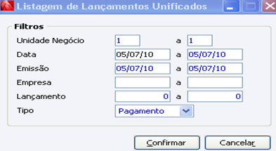 Listagem de Lanctos Unificados