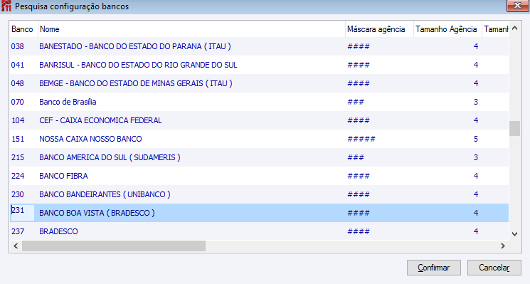 Configuração de Bancos