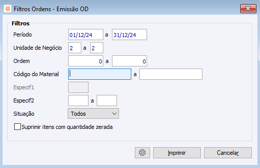 Filtros Ordens - Emissão OD