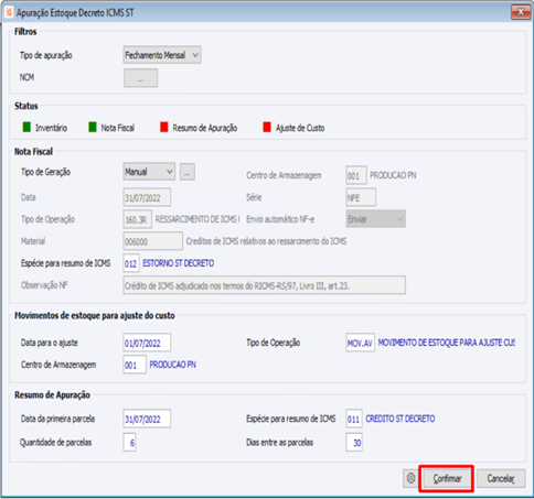 Apuração Estoque Decreto ICMS ST