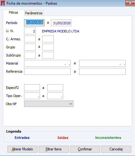 Ficha de movimentos Padrão