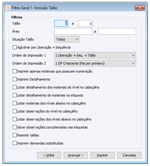 Filtro Geral 1 Emissão de Talão