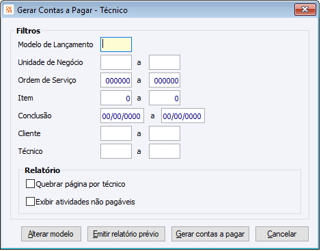 Gerar contas a pagar -Técnicos