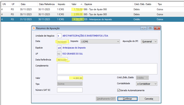 Resumos de Apuração
