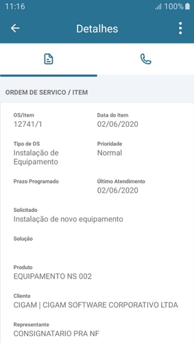Detalhes Ordem de Serviço/Item