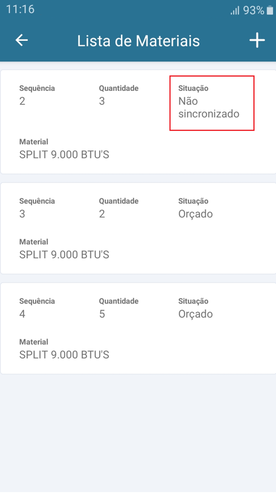 Lista de Materiais - Situação