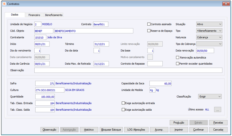 Contrato Beneficiamento