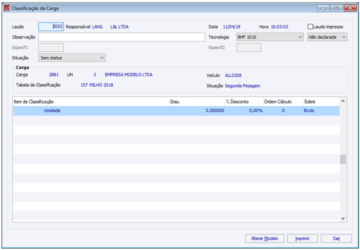 Classificação da Carga
