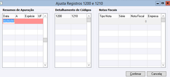 Ajusta registros 1200 e 1210