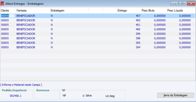 Altera Entregas Embalagens
