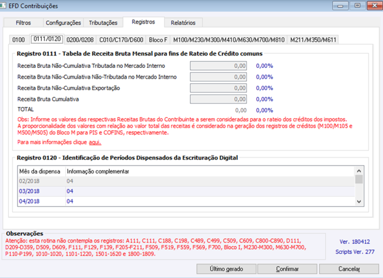 EFD Contribuições - Registros