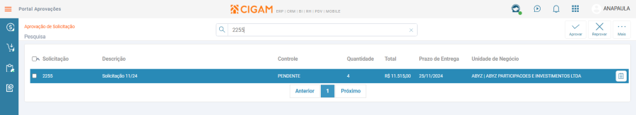 Clicando na Solicitação