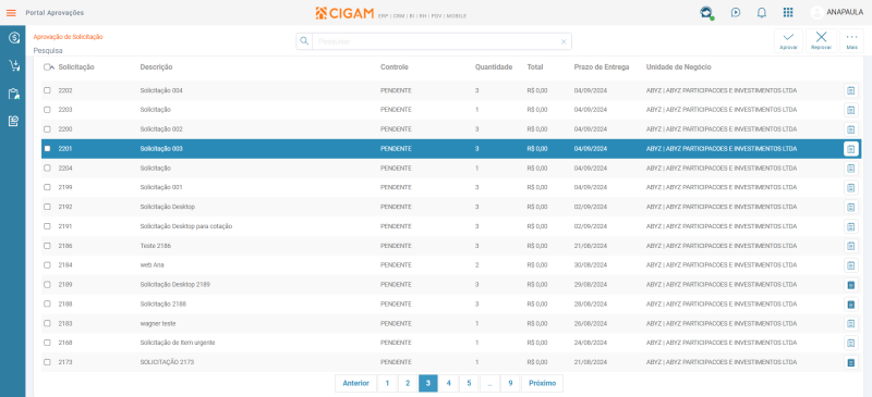 Aprovação de Solicitações