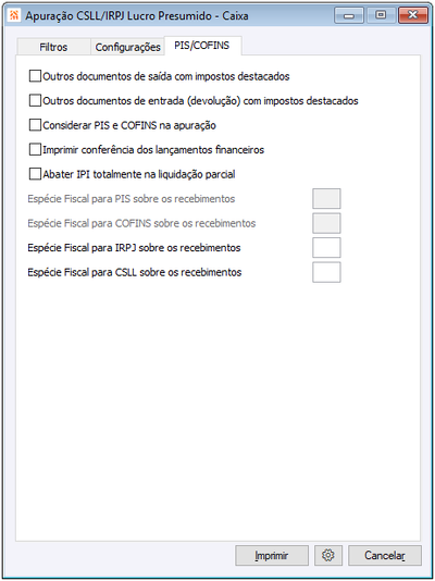 CSLL/IRPJ Lucro Presumido - Caixa