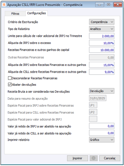 CSLL/IRPJ Lucro Presumido