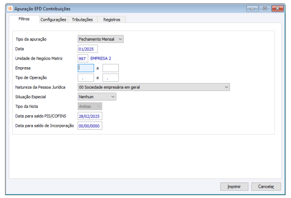 Apuração EFD Contribuições