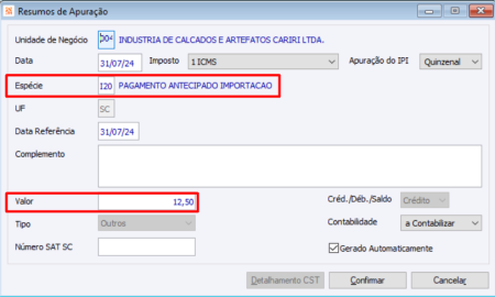Apuração ICMS