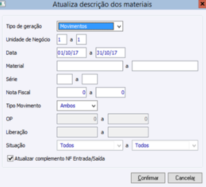 Atualiza descrição dos materiais