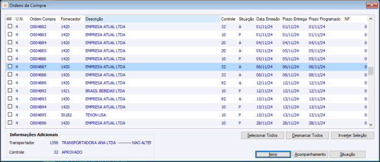 Seleção das Ordens de Compra