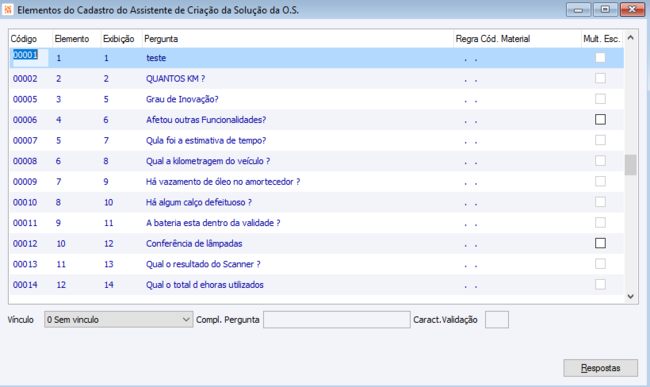 Elementos do Cadastro do Assistente de Criação da Solução da OS