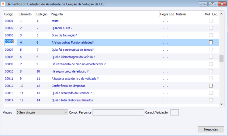 Respostas Possíveis Elementos
