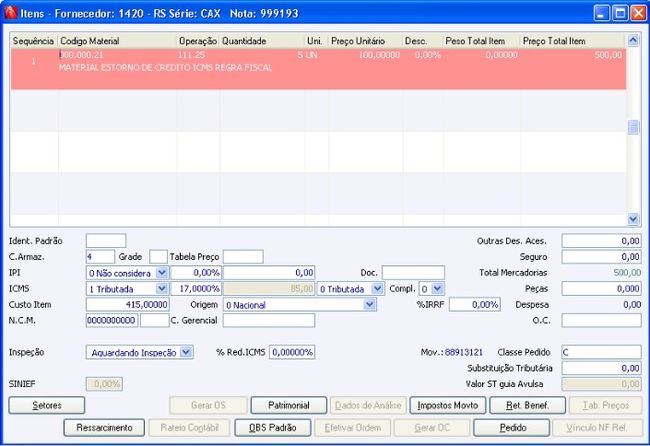 CM Estorno de ICMS - PE3