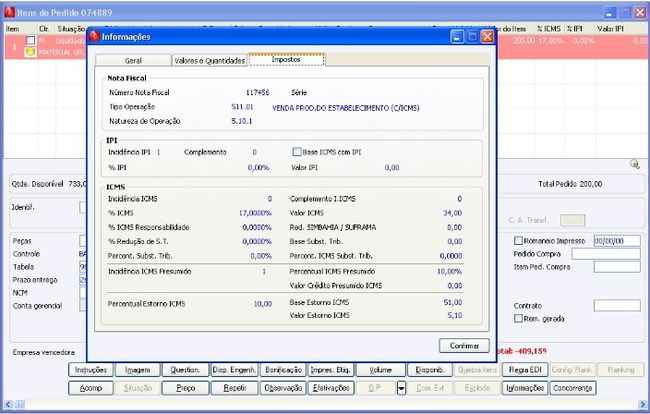 CM Estorno de ICMS - PE6