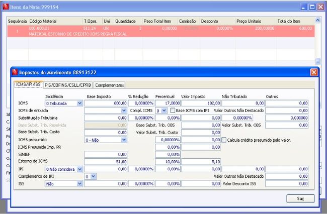 CM Estorno de ICMS - PE8
