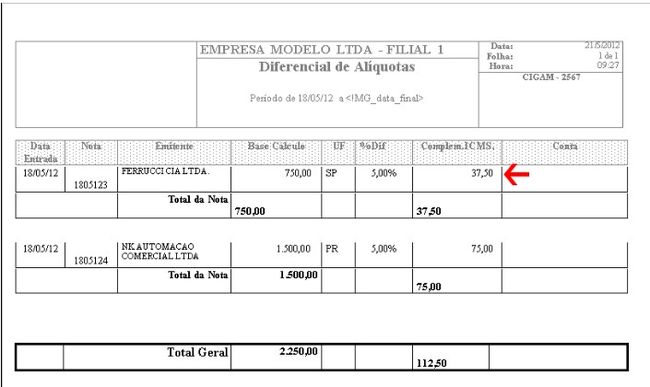 CM REDUCAO DIF ALIQ ENTRADA 10