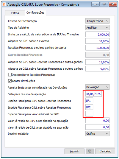CSLL/IRPJ Lucro Presumido