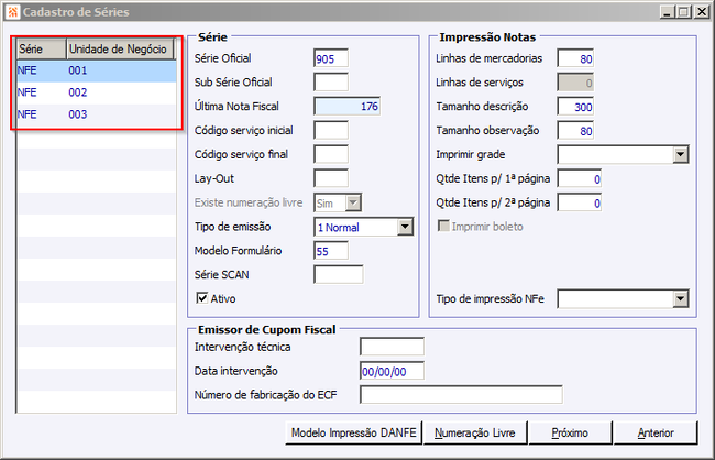 Cadastro de Série SPC Incorreto