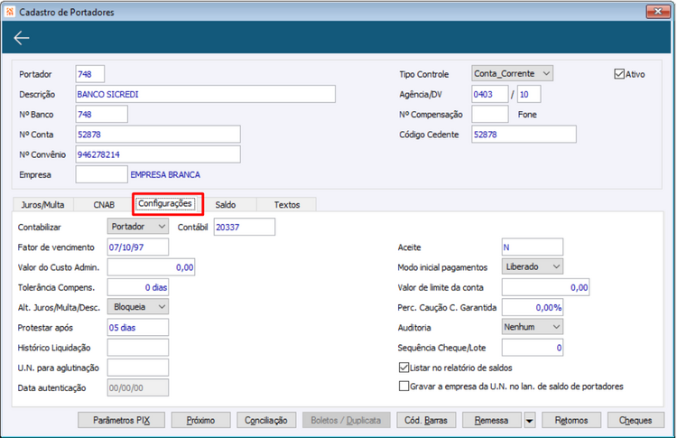 Cadastro_Portador_Configurações_Sicredi