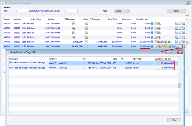 Notas Fiscais da Carga
