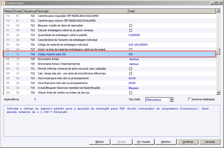 Configuração de Sistema 728