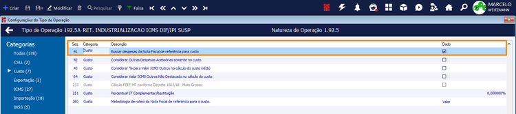 Configuração 41 Tipo de Operação