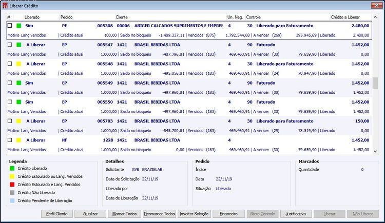Controle Crédito Liberar Crédito