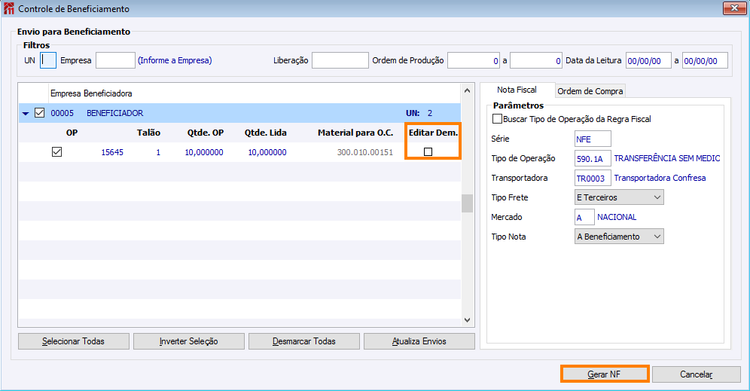 Criar NF de terceiros