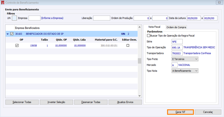 Criar NF de terceiros