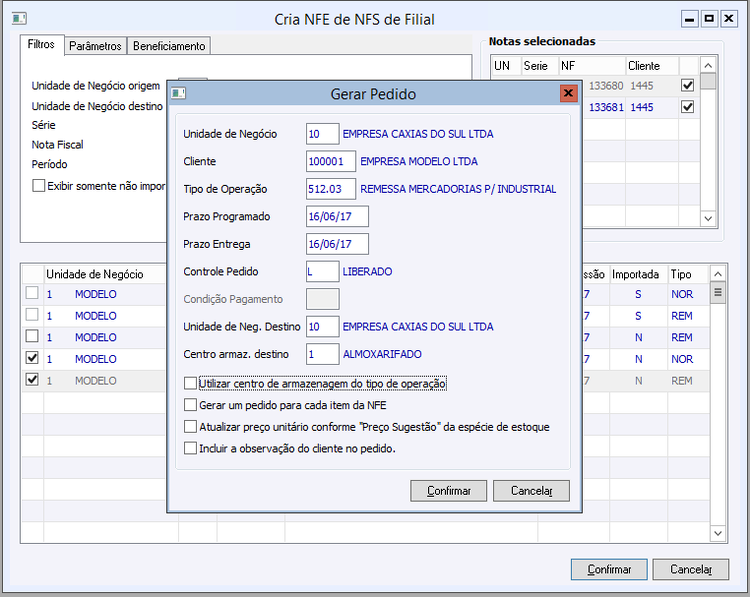 Criar NFE de NFS de Filial 10